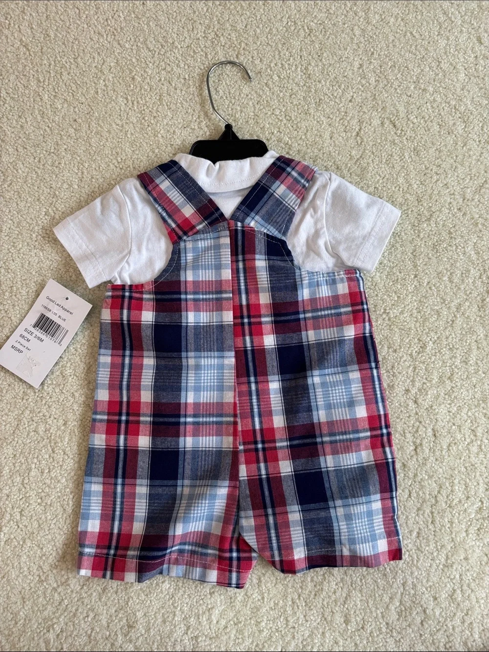 Good Lad Red, Blue, White Plaid Baseball Romper